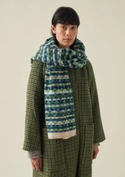 Diamond Jacquard Wool Scarf | Green Multi -Novesta Store ASCTW05 2