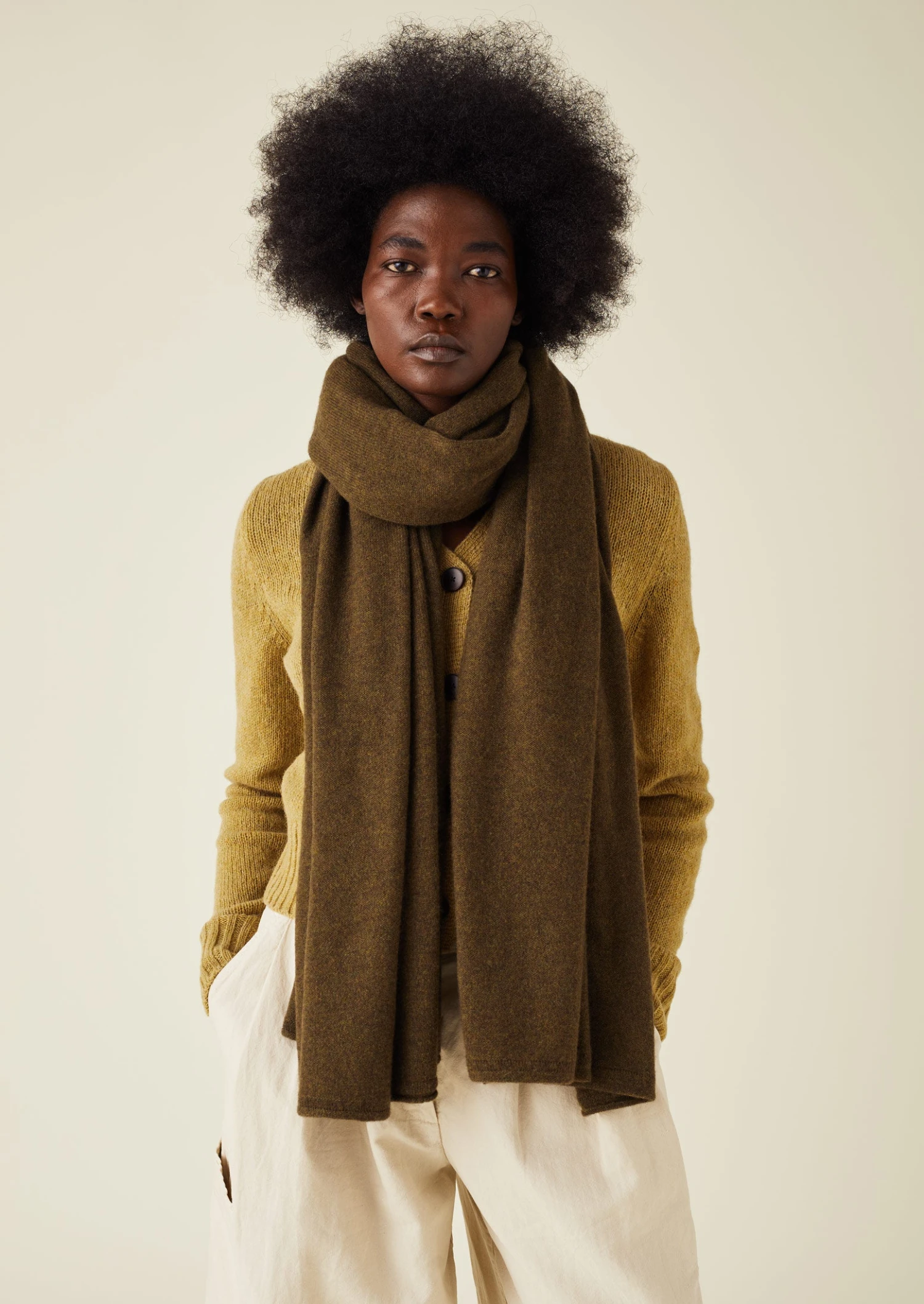 Cashmere Wool Wrap Scarf | Olive 5 Cashmere Wool Wrap Scarf | Olive - Image 3