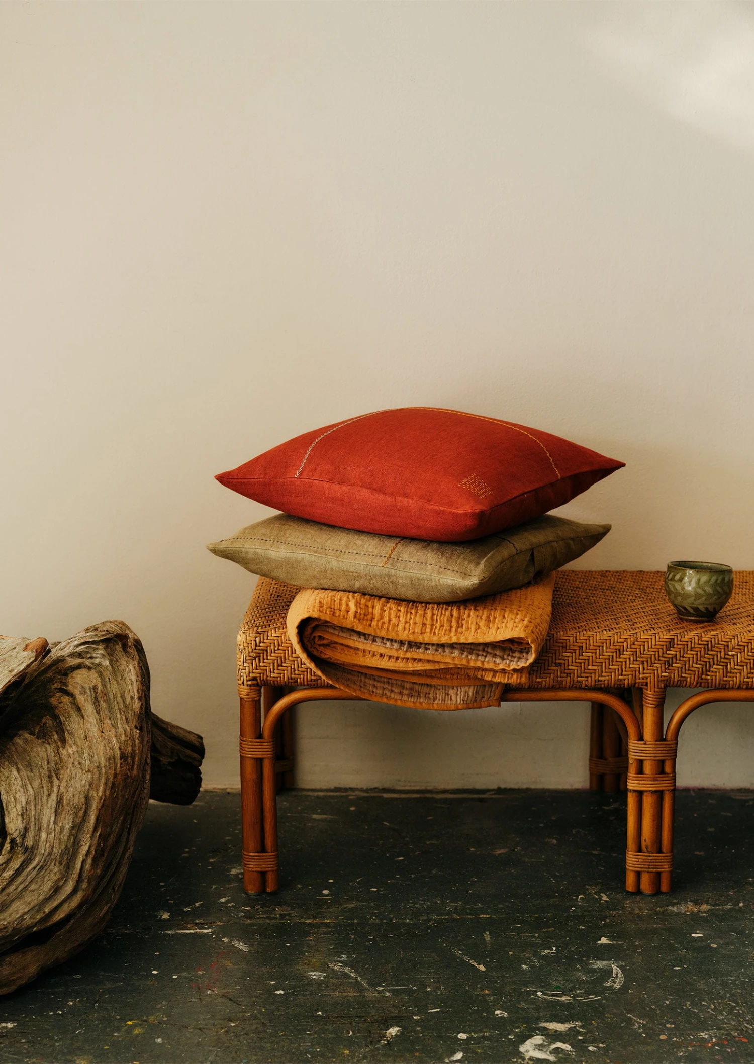 Square Herringbone Embroidered Cushion Cover | Spice 4 Square Herringbone Embroidered Cushion Cover | Spice - Image 2