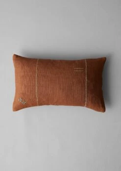 Embroidered Linen Rectangular Cushion Cover | Clay
