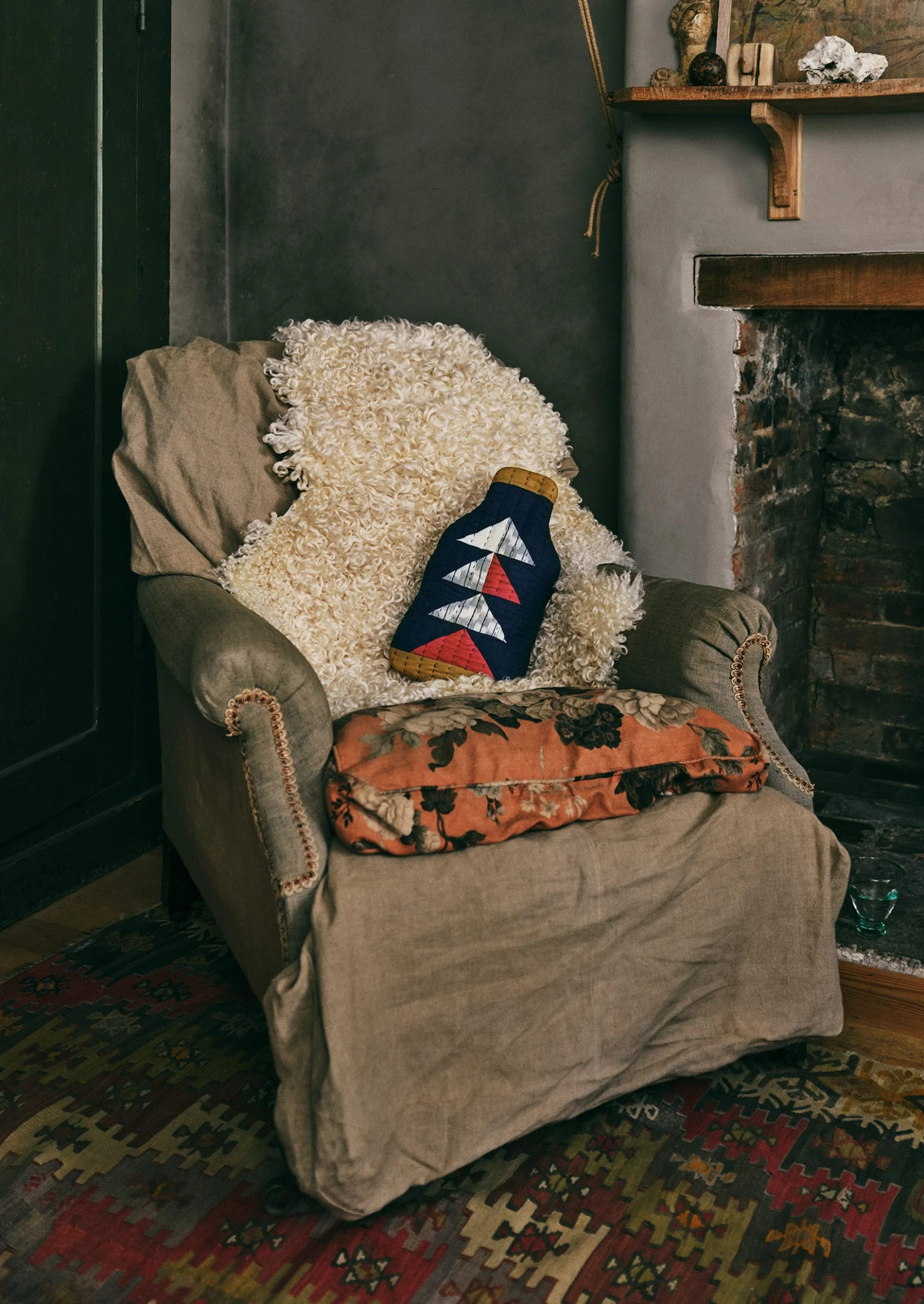 Patchwork Hot Water Bottle Cover | Twilight/Olive 4 Patchwork Hot Water Bottle Cover | Twilight/Olive - Image 2