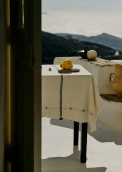 Hand Woven Cotton Tablecloth | Ecru/Provence Blue -Novesta Store HTBTS05 5