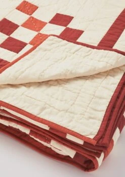 Geo Block Patchwork Cotton Quilt | Clay Red/Deep Coral -Novesta Store HTQTS02 1