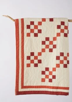 Geo Block Patchwork Cotton Quilt | Clay Red/Deep Coral -Novesta Store HTQTS02 4