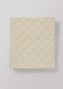 Organic Cotton Ticking Stripe Quilt | Soft Grey/Straw -Novesta Store HTQTW08 6