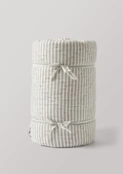 Organic Cotton Ticking Stripe Quilt | Soft Grey/Straw