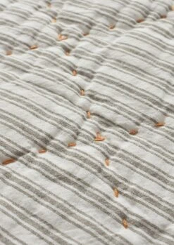 Large Organic Cotton Ticking Stripe Quilt | Soft Grey/Straw -Novesta Store HTQTW16 3
