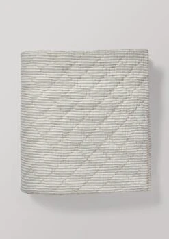 Large Organic Cotton Ticking Stripe Quilt | Soft Grey/Straw -Novesta Store HTQTW16 5
