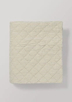 Large Organic Cotton Ticking Stripe Quilt | Soft Grey/Straw -Novesta Store HTQTW16 6