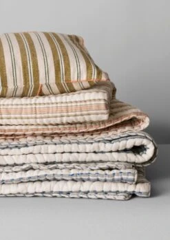 Hand Woven Cabin Stripe Quilt | Sage/Russet Orange 12 Hand Woven Cabin Stripe Quilt | Sage/Russet Orange -Novesta Store HTQUS08 3