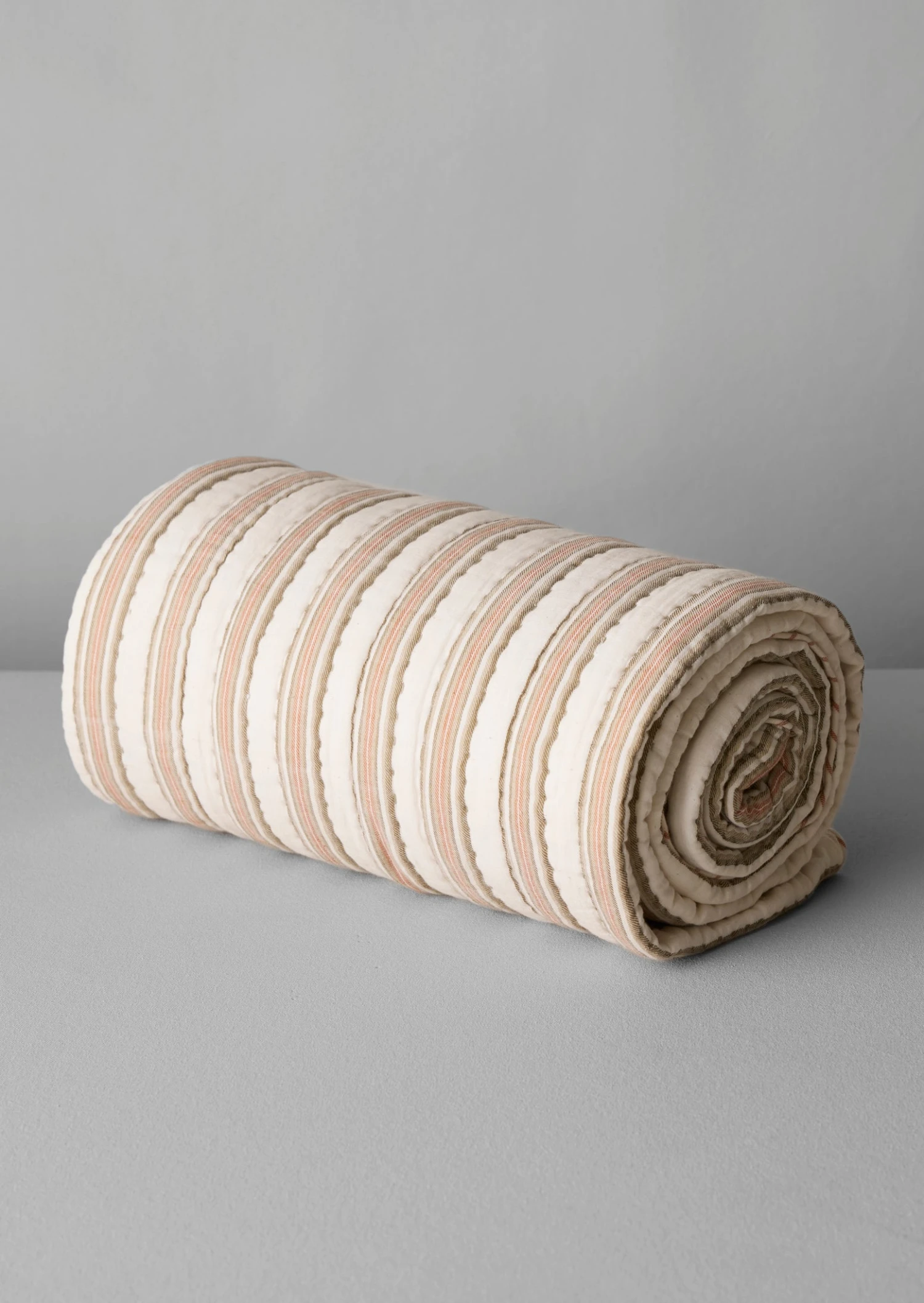 Hand Woven Cabin Stripe Quilt | Sage/Russet Orange 3 Hand Woven Cabin Stripe Quilt | Sage/Russet Orange