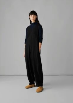 V-Neck Cotton Jersey Jumpsuit | Washed Black -Novesta Store LAOTS02 3