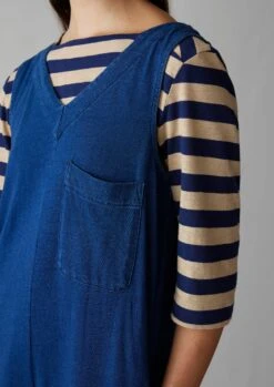 V-Neck Organic Cotton Jersey Jumpsuit | Washed Indigo -Novesta Store LAOUS05 2