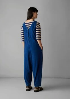 V-Neck Organic Cotton Jersey Jumpsuit | Washed Indigo -Novesta Store LAOUS05 4