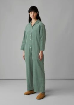 Wide Leg Organic Cord Jumpsuit | Sage -Novesta Store LAOUS10 1 239fe3dd e10e 46ae b449 e1bc0b76a475