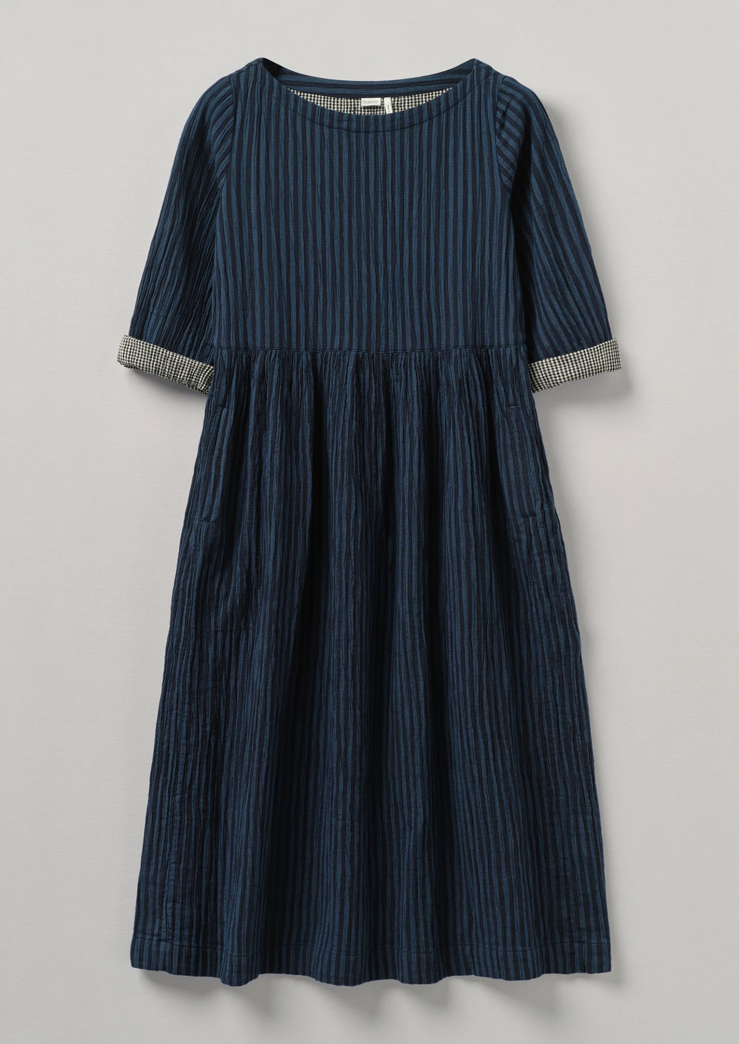 Freya Stripe Crinkle Cotton Dress | Navy 3 Freya Stripe Crinkle Cotton Dress | Navy