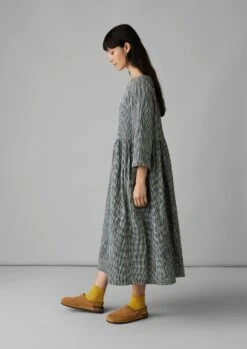 Freya Crinkle Cotton Gingham Dress | Black/Ecru 11 Freya Crinkle Cotton Gingham Dress | Black/Ecru -Novesta Store LDRUS03 3