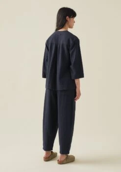 Brushed Cotton Linen Herringbone Shirt | Midnight -Novesta Store LLTTW05 4