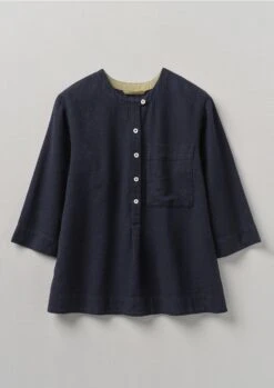 Brushed Cotton Linen Herringbone Shirt | Midnight