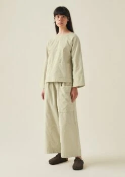 Button Shoulder Organic Cord Smock | Limestone -Novesta Store LLTTW07 2
