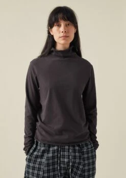 High Neck Soft Cotton Tee | Soft Charcoal -Novesta Store LLTTW09 2