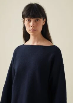 Panelled Boiled Wool Sweater | Navy -Novesta Store LLTTW13 2