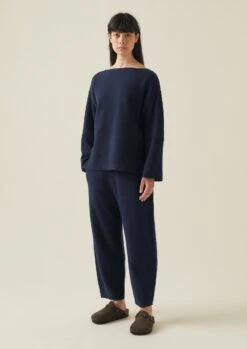 Panelled Boiled Wool Sweater | Navy -Novesta Store LLTTW13 3