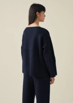 Panelled Boiled Wool Sweater | Navy -Novesta Store LLTTW13 5