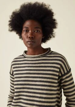 Stripe Alpaca Wool Sweater | Ecru/Charcoal -Novesta Store LLTTW14 2