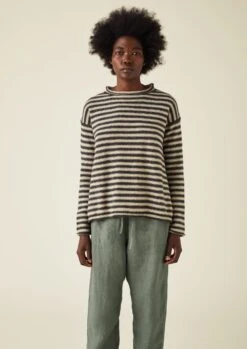 Stripe Alpaca Wool Sweater | Ecru/Charcoal -Novesta Store LLTTW14 3