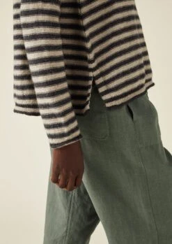 Stripe Alpaca Wool Sweater | Ecru/Charcoal -Novesta Store LLTTW14 4