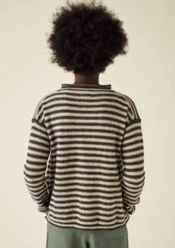 Stripe Alpaca Wool Sweater | Ecru/Charcoal -Novesta Store LLTTW14 5