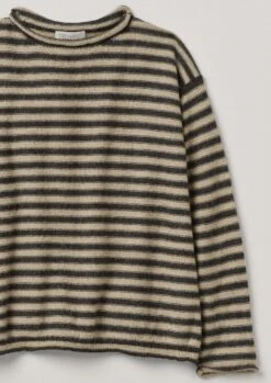 Stripe Alpaca Wool Sweater | Ecru/Charcoal -Novesta Store LLTTW14 6