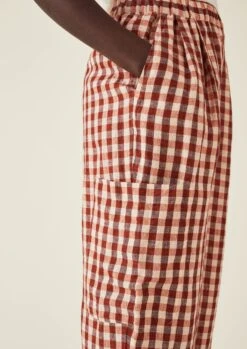 Gingham Linen Patch Pocket Trousers | Blush -Novesta Store LTRTS08 3