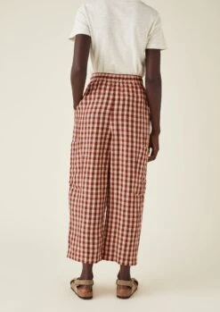 Gingham Linen Patch Pocket Trousers | Blush -Novesta Store LTRTS08 4