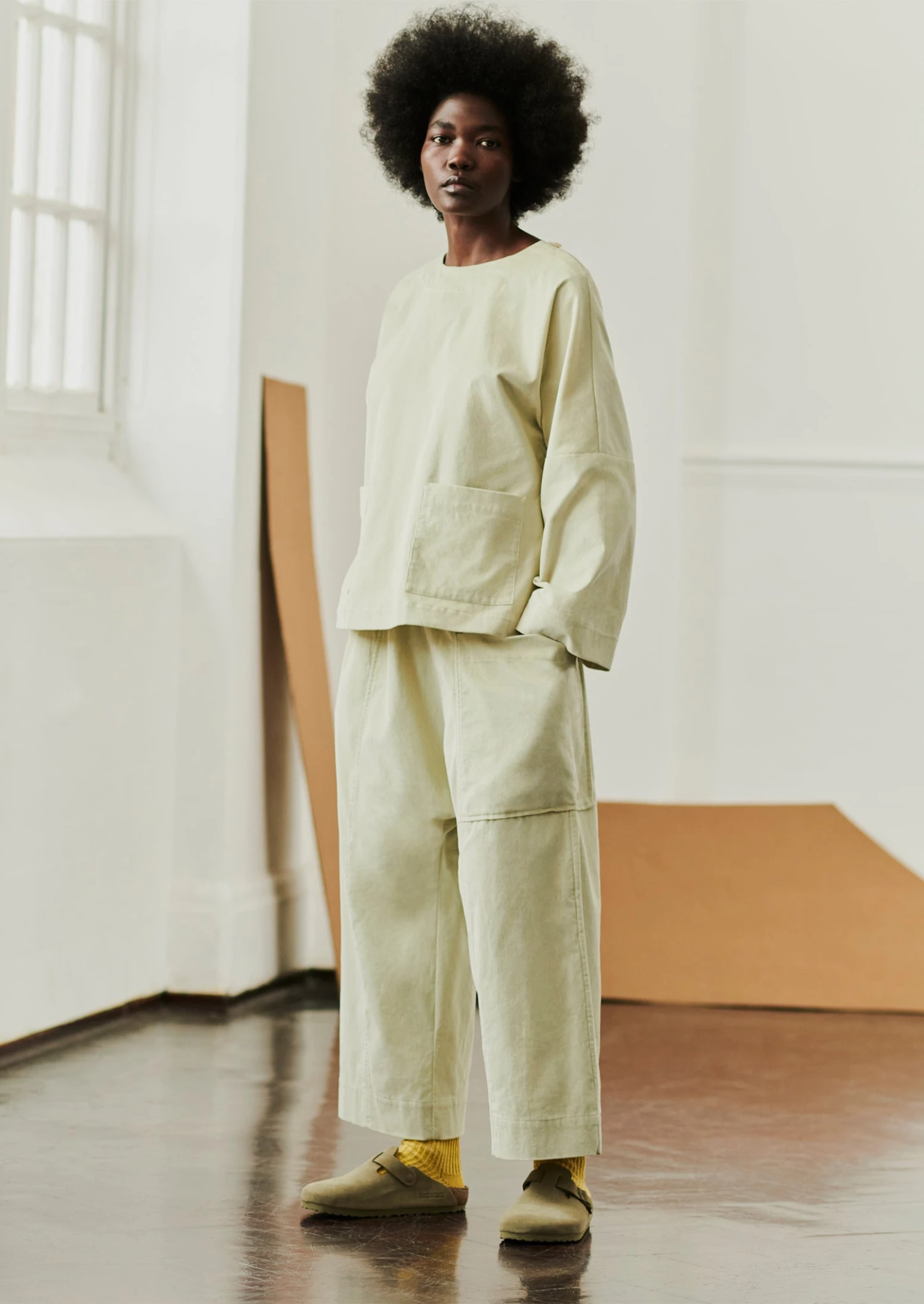 Organic Cord Pull On Trousers | Limestone 4 Organic Cord Pull On Trousers | Limestone - Image 2