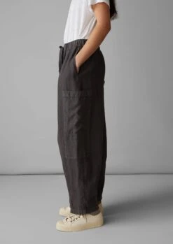 Side Pocket Garment Dyed Linen Trousers | Black Coffee -Novesta Store LTRUS17 12