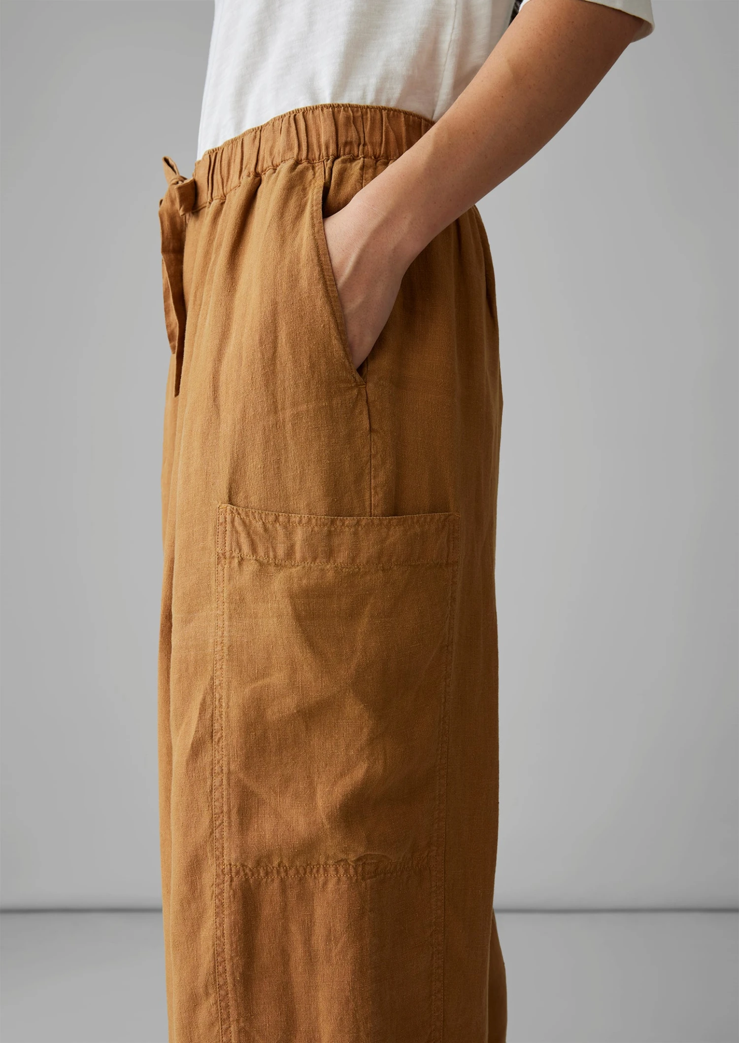 Side Pocket Garment Dyed Linen Trousers | Caramel 5 Side Pocket Garment Dyed Linen Trousers | Caramel - Image 3