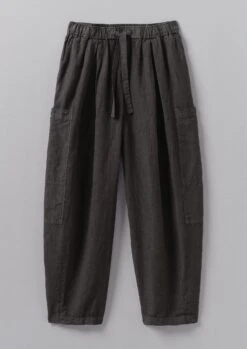 Side Pocket Garment Dyed Linen Trousers | Black Coffee