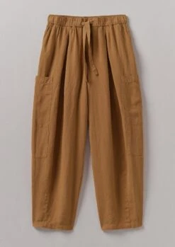 Side Pocket Garment Dyed Linen Trousers | Caramel