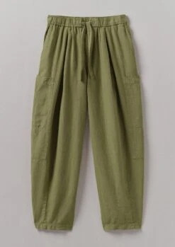Side Pocket Garment Dyed Linen Trousers | Olive Oil