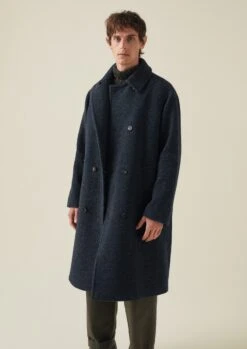 Double Breasted Wool Overcoat | Navy Melange -Novesta Store MCOTW06 1