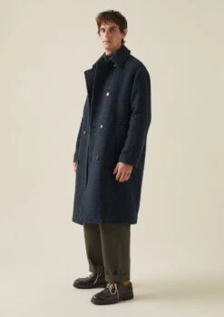 Double Breasted Wool Overcoat | Navy Melange -Novesta Store MCOTW06 3