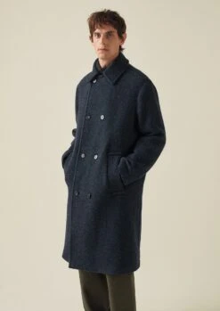 Double Breasted Wool Overcoat | Navy Melange -Novesta Store MCOTW06 4
