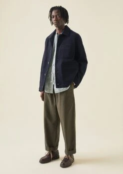 Indigo Textured Stripe Chore Jacket | Indigo -Novesta Store MJKTW02 2