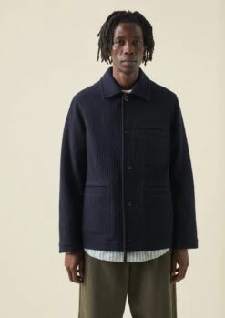 Indigo Textured Stripe Chore Jacket | Indigo -Novesta Store MJKTW02 5