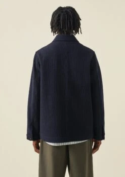 Indigo Textured Stripe Chore Jacket | Indigo -Novesta Store MJKTW02 6