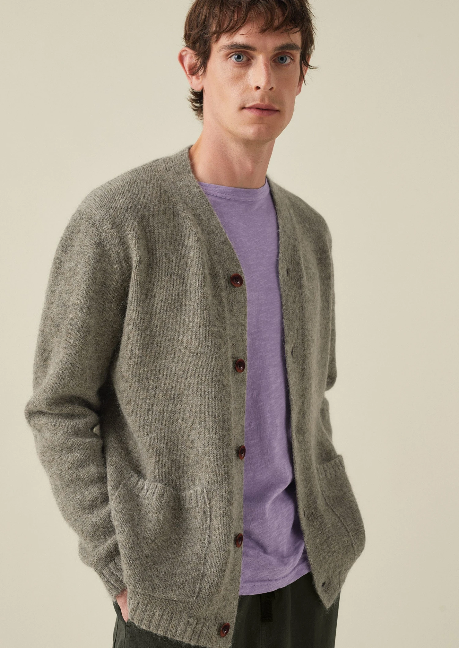 High V-Neck Cardigan | Mushroom 5 High V-Neck Cardigan | Mushroom - Image 3