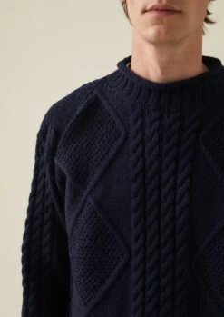British Wool Cable Knit Sweater | Navy 12 British Wool Cable Knit Sweater | Navy -Novesta Store MKNTW07 3