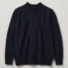 British Wool Cable Knit Sweater | Navy -Novesta Store MKNTW07 navymelange 0
